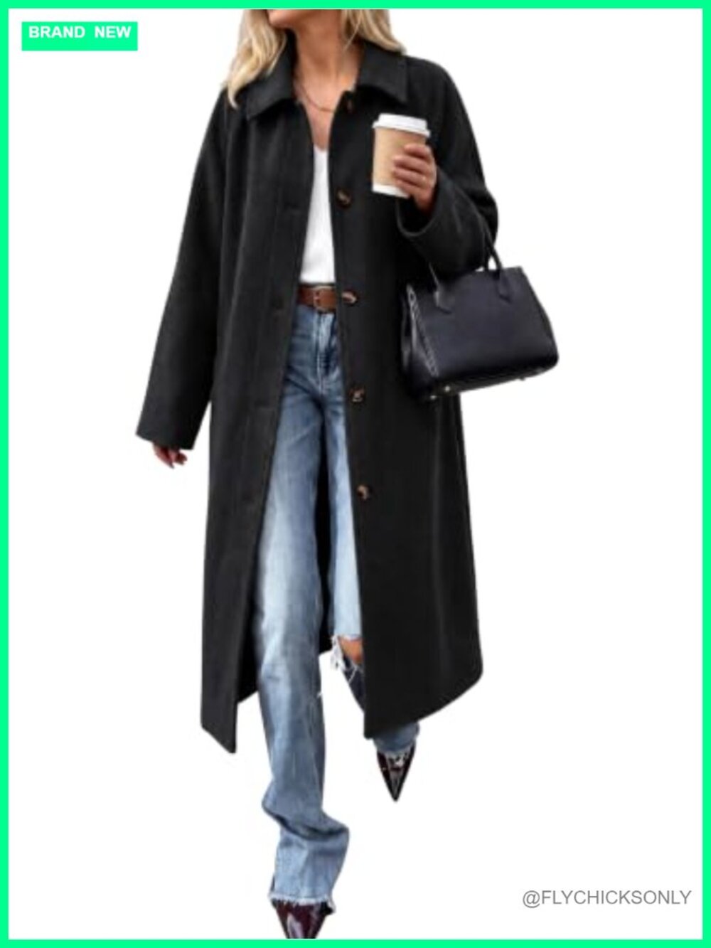 Long Pea Coat Single Breasted Lapel Oversized Wool Blend